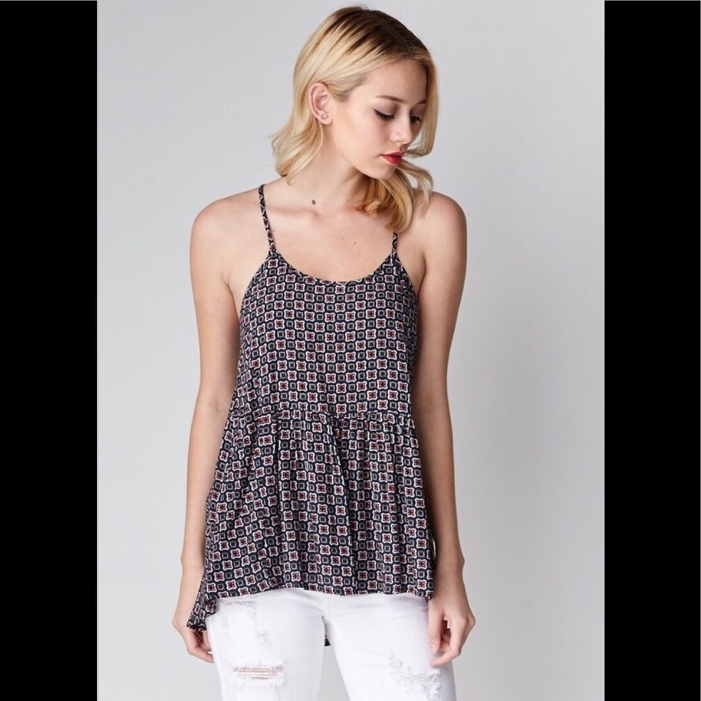 Ganji LA navy print racerback peplum tank top NWT